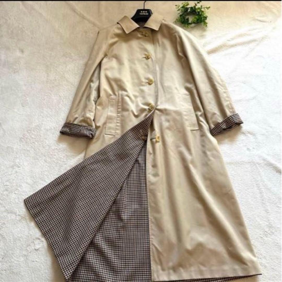 アクアスキュータム　ステンカラー　コート　リバーシブル　ベージュ　バルマカーン