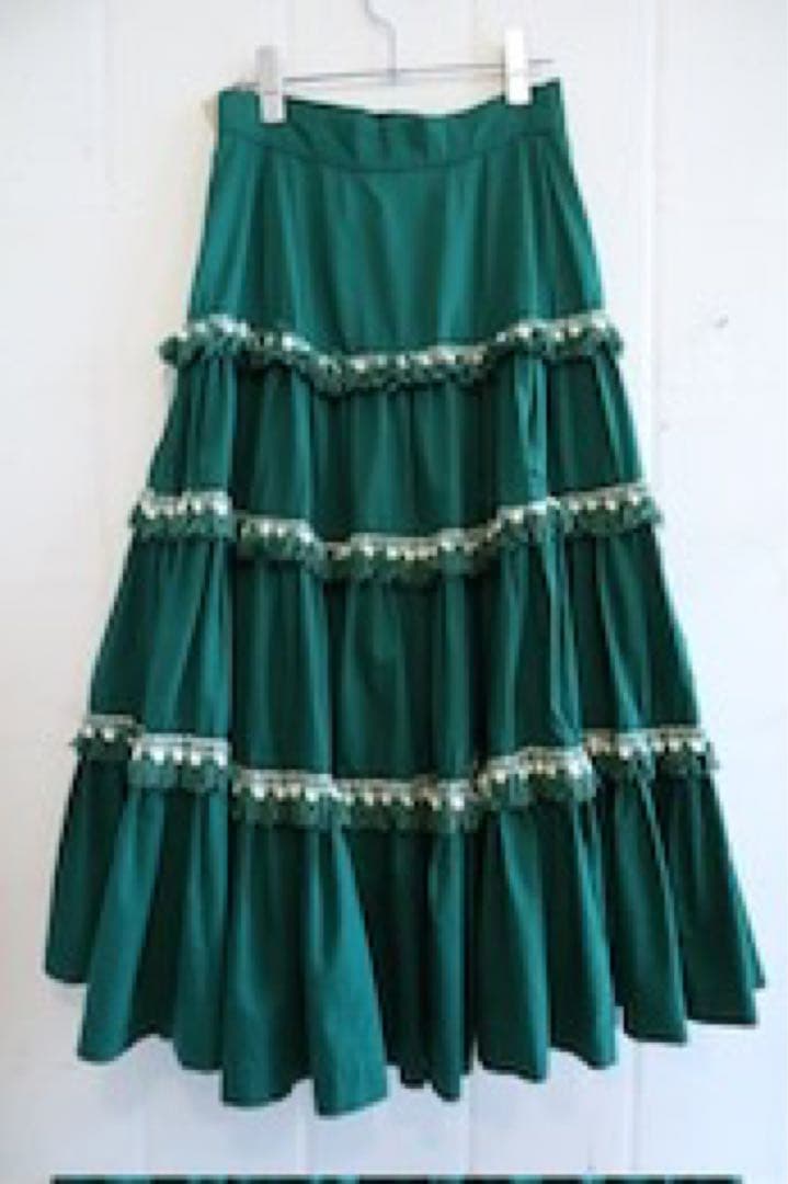 50s-60s green×white tiered skirt ティアードスカ