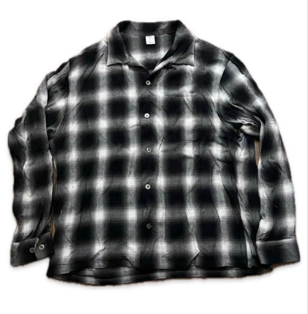 619　FRONT11201 レーヨンチェックシャツ ブラック オンブレ