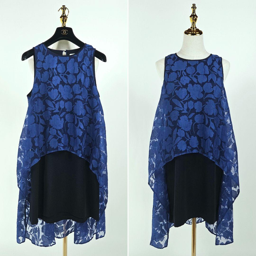 【極美品】フォクシーニューヨーク 花柄 レース ワンピース 40 ネイビー