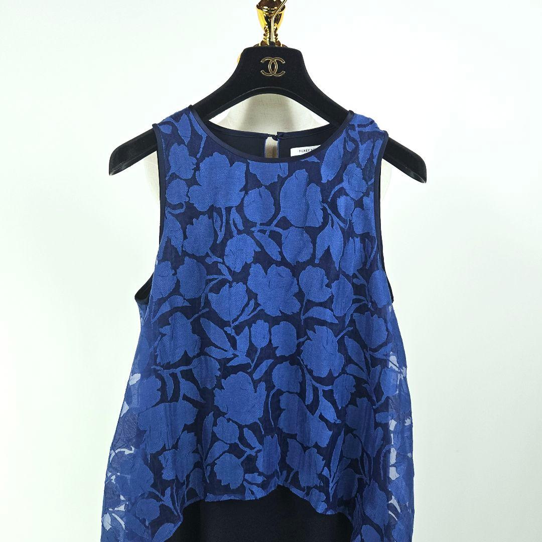 【極美品】フォクシーニューヨーク 花柄 レース ワンピース 40 ネイビー