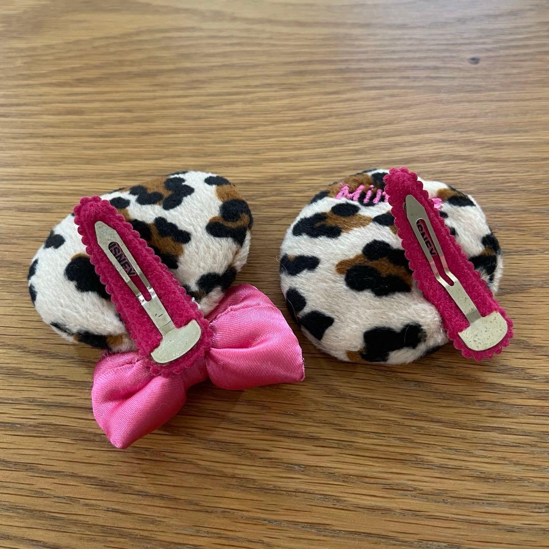 ディズニー　ミニー　ヒョウ柄パッチン留め