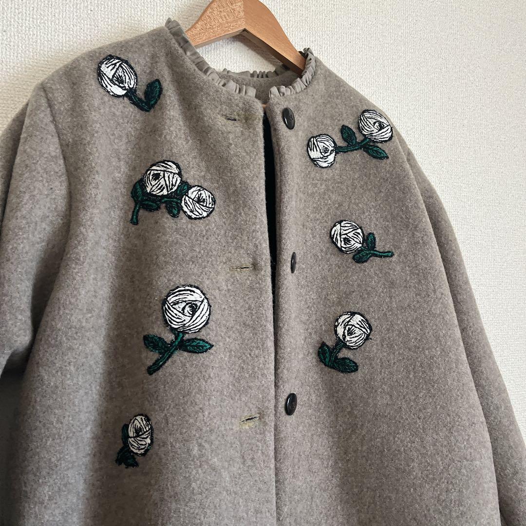 ミナペルホネン　rosy モカ　ウール　ロングコート　総裏　ハンドメイド