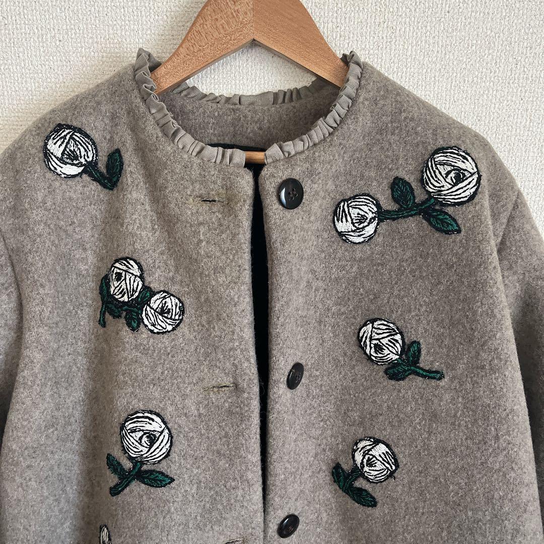 ミナペルホネン　rosy モカ　ウール　ロングコート　総裏　ハンドメイド