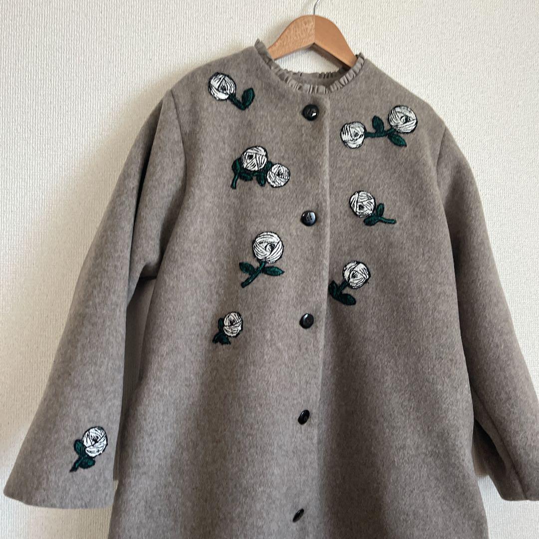 ミナペルホネン　rosy モカ　ウール　ロングコート　総裏　ハンドメイド
