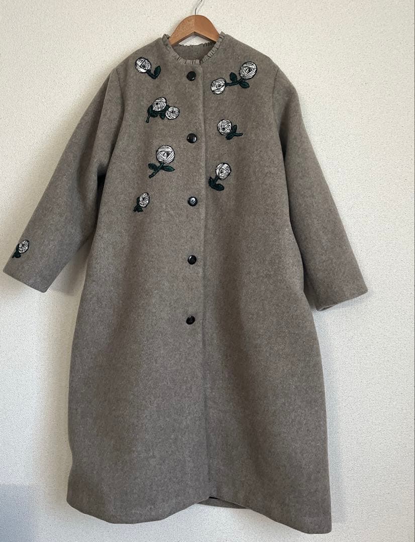 ミナペルホネン　rosy モカ　ウール　ロングコート　総裏　ハンドメイド