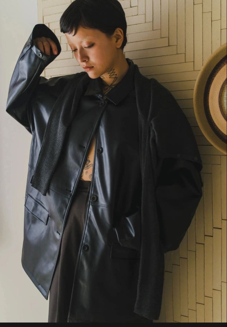 【lit】 Fake Leather Coveralls Jacket