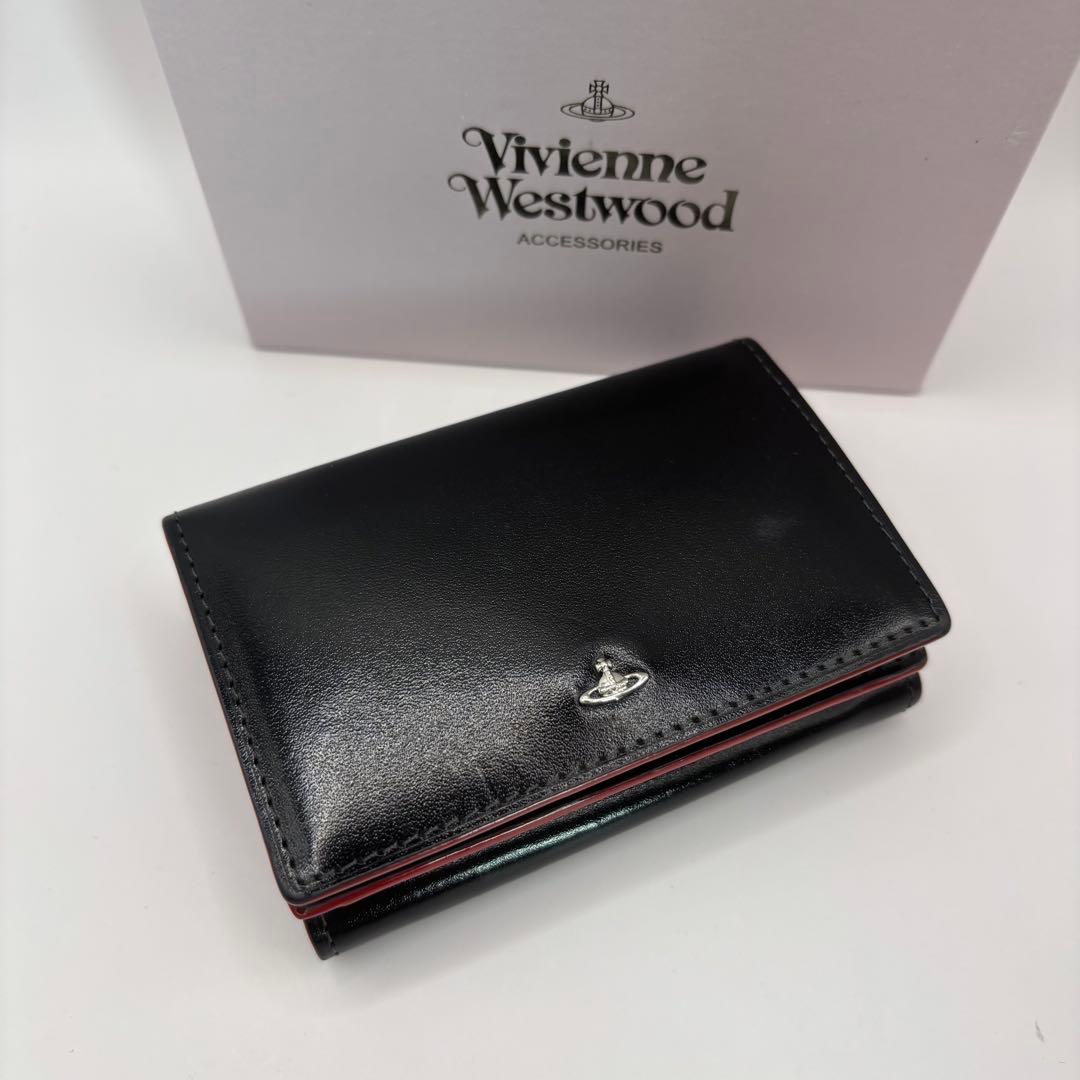 美品　vivienne westwood 三つ折り財布　ブラック　内側レッド