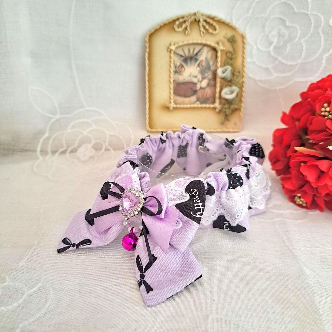 短毛シュシュバレンタインハート柄(パープル)わんちゃん猫ちゃん用