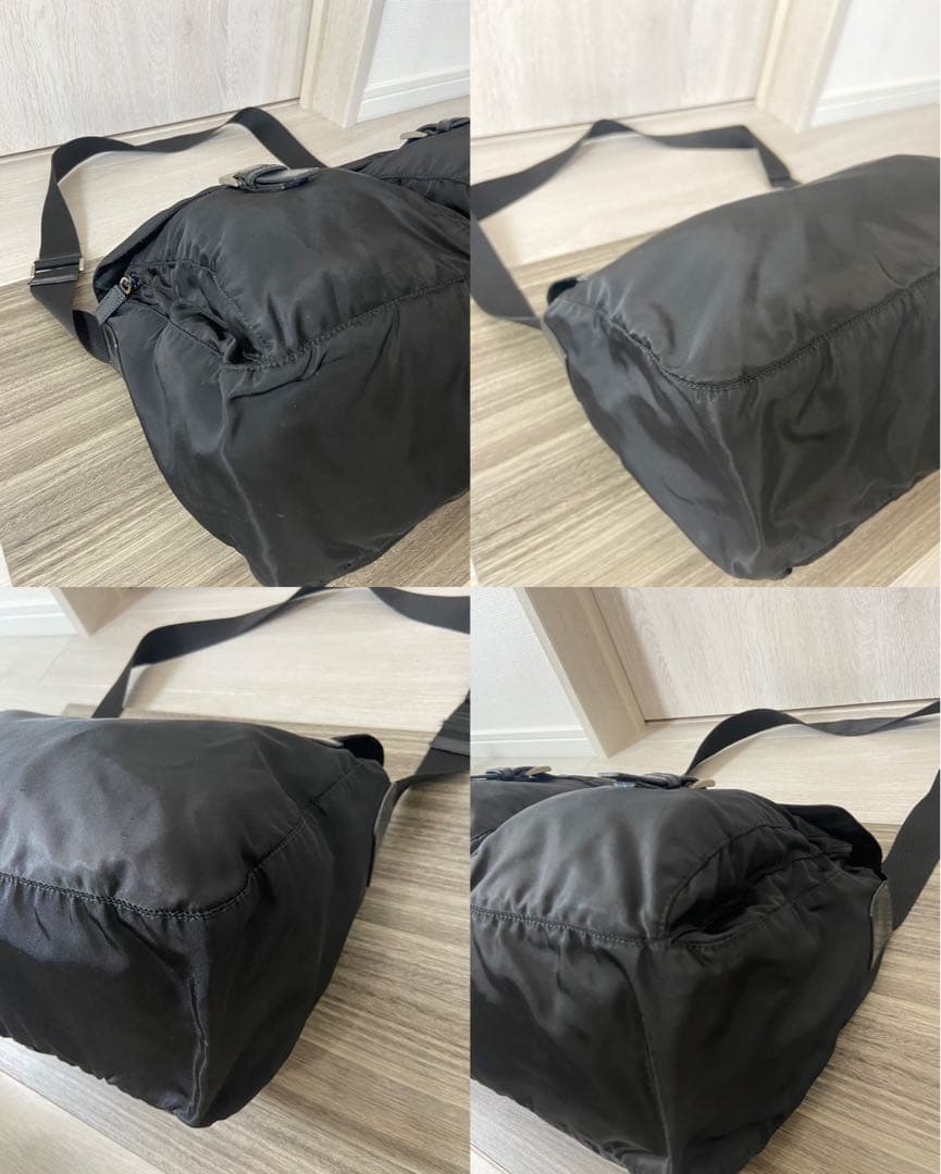 PRADA メッセンジャーバッグ　三角ロゴプレート　ナイロン　レザー　黒　大容量