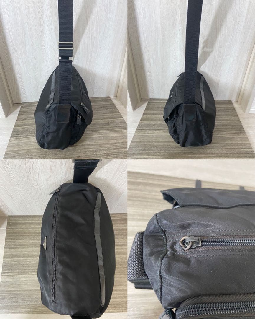 PRADA メッセンジャーバッグ　三角ロゴプレート　ナイロン　レザー　黒　大容量