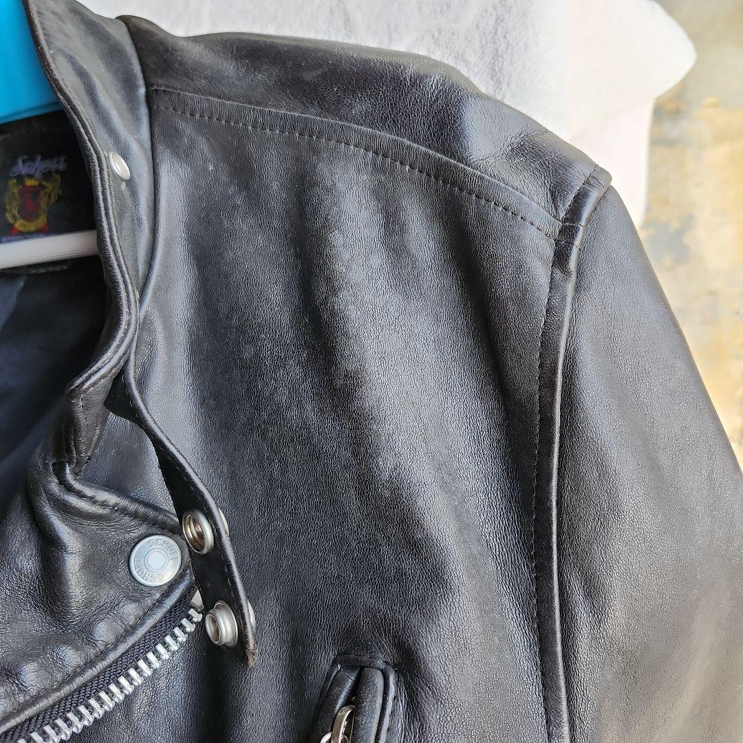 Schott ブラック レザー シングルライダース 2XL