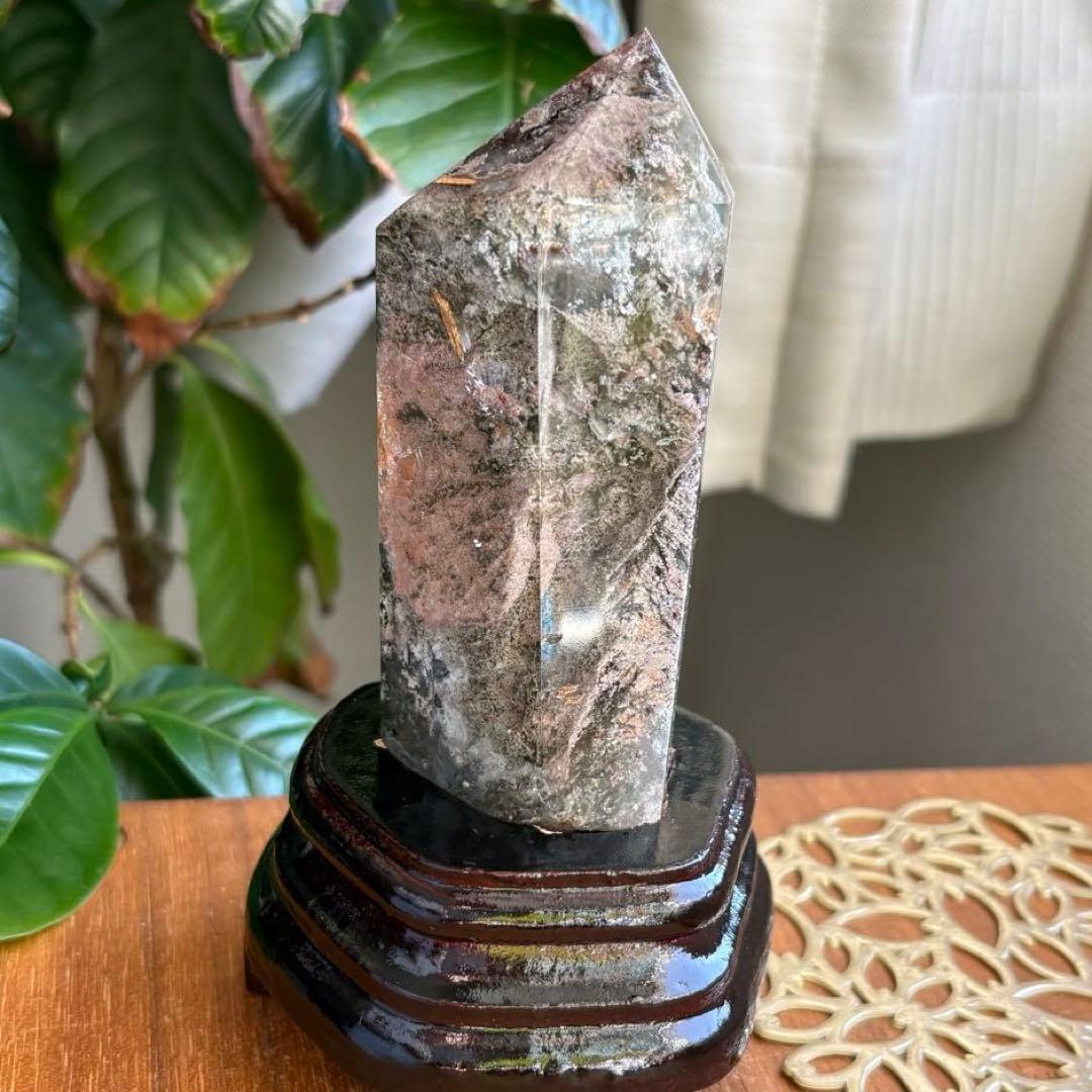 天然石 四季ガーデンクォーツ ポイント置物247g