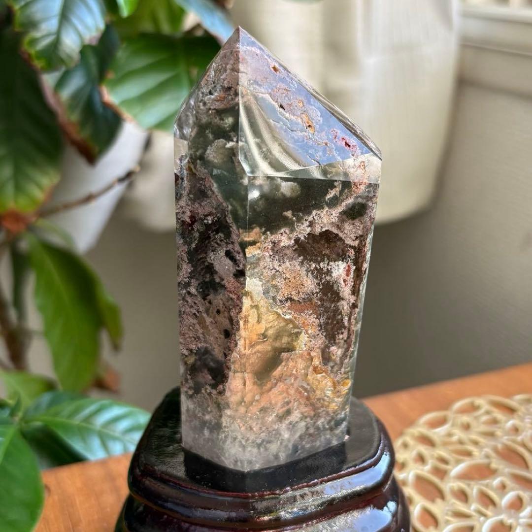 天然石 四季ガーデンクォーツ ポイント置物247g