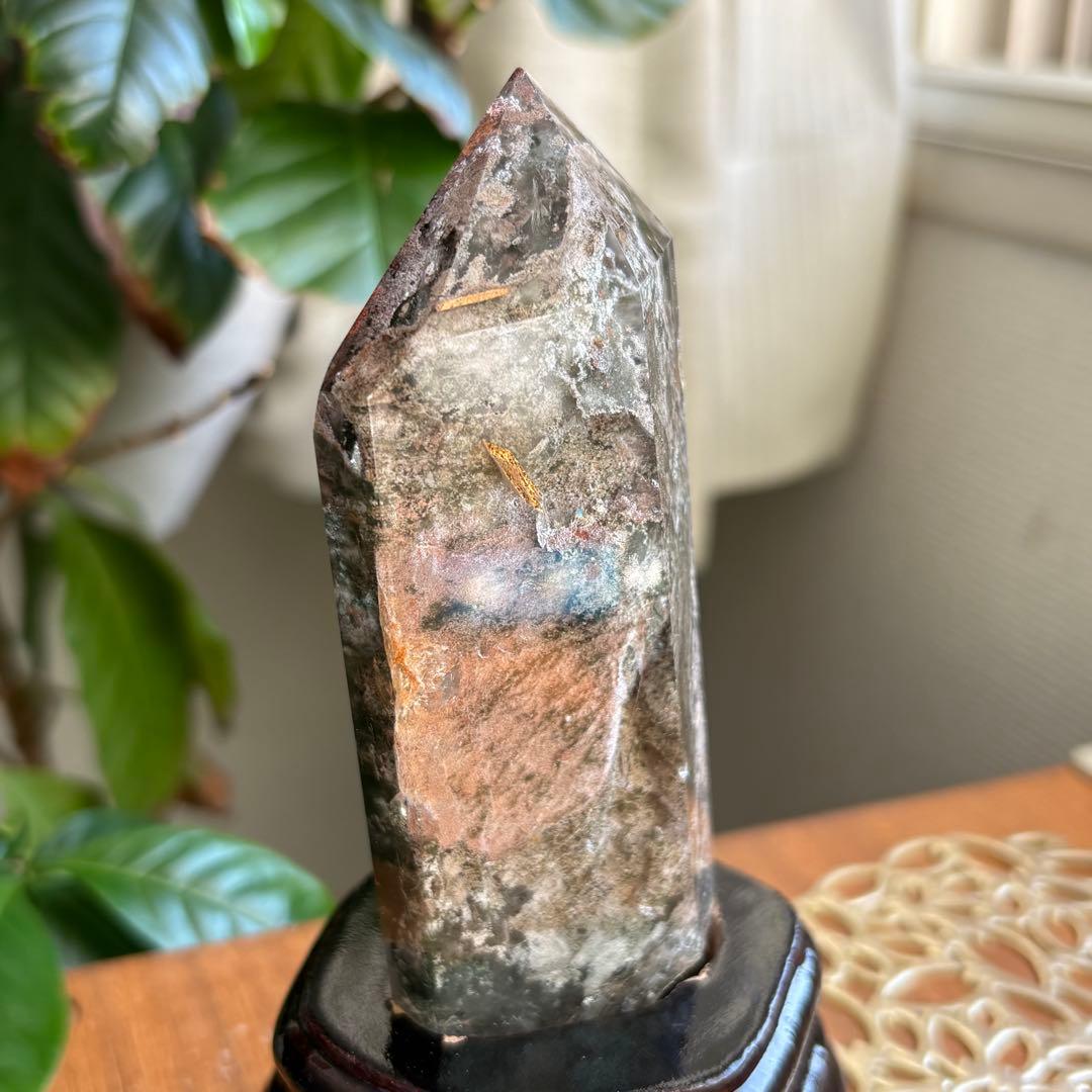 天然石 四季ガーデンクォーツ ポイント置物247g