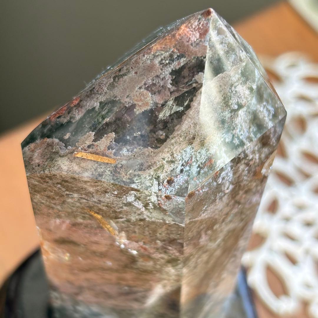 天然石 四季ガーデンクォーツ ポイント置物247g