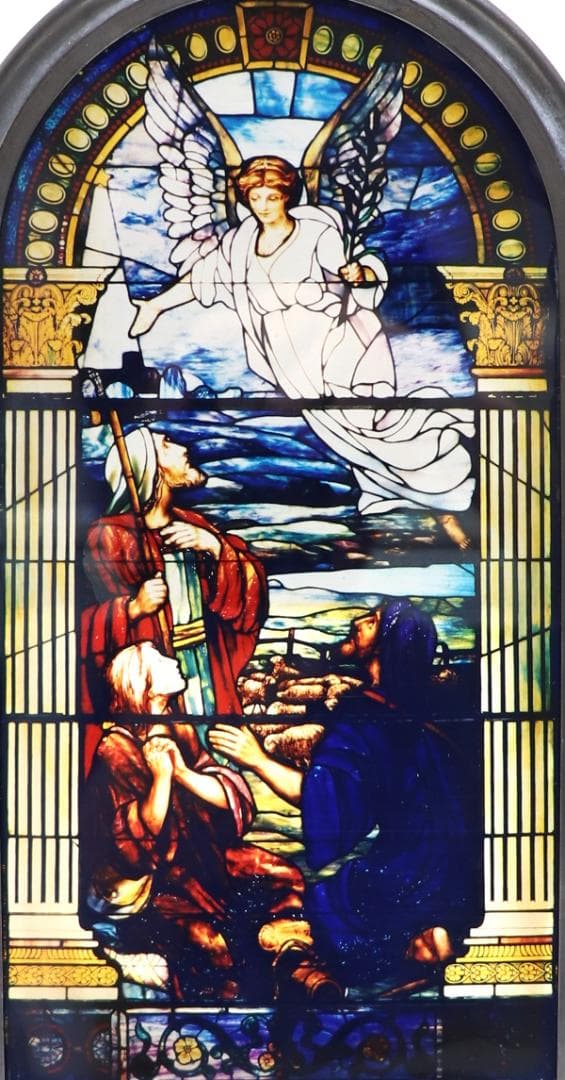 守護天使と宣教師 ヴィンテージ・ステンドグラス アメリカ製 教会 マリア