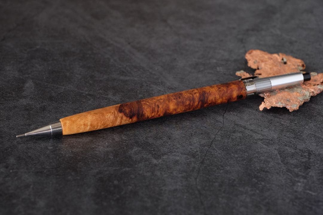 PG5木軸カスタム0225　高村杢工房 製図用シャープペンシル 花梨瘤紅白