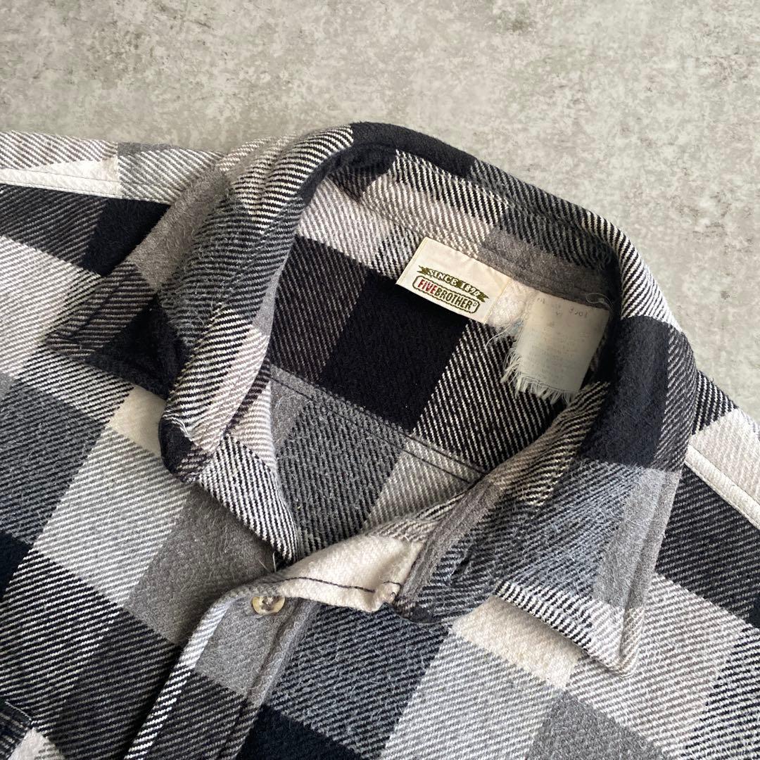 スペシャル好配色 90s FIVE BROTHER ネルシャツ 黒×白 XL