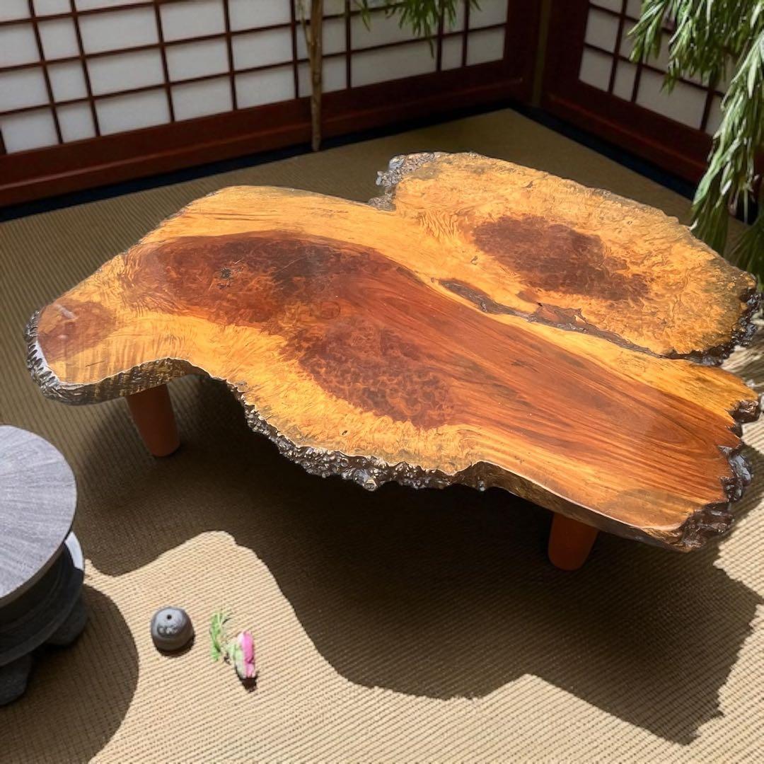 送料込み！ 高級花梨材　葡萄杢　座卓　玉杢　一枚板　無垢材　銘木　瘤木　本花梨