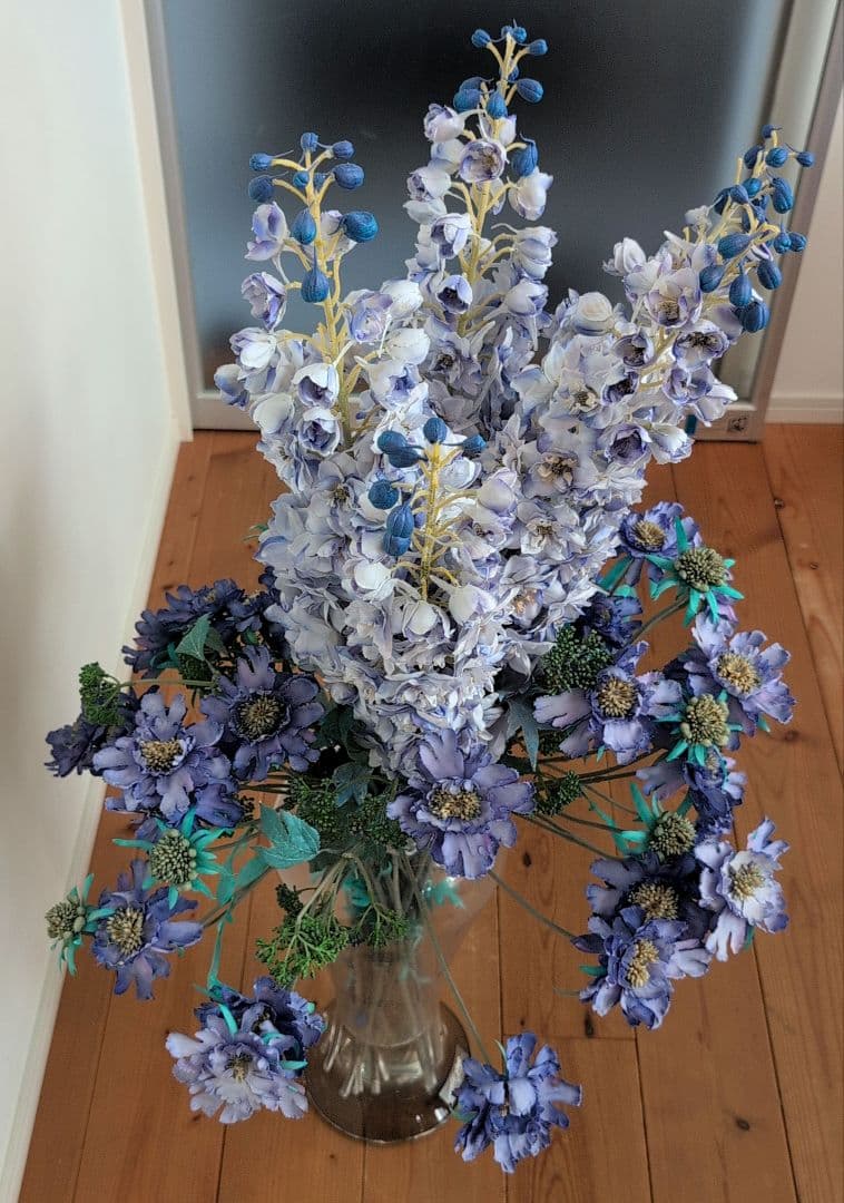 【エミリオ・ロバ】 特大 アーティフィシャルフラワー 花器付き【デルフィニウム】