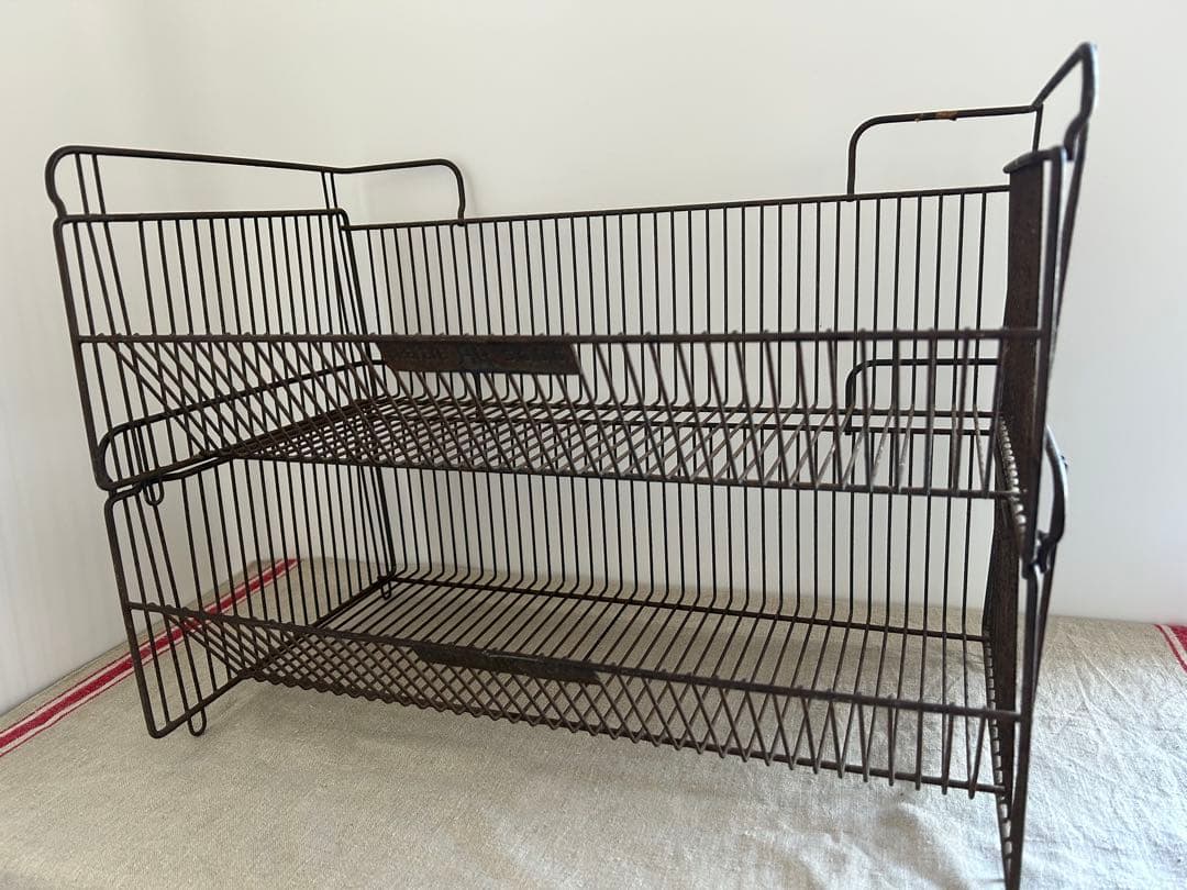 フランスアンティーク　アイアンキッチンバスケット2段