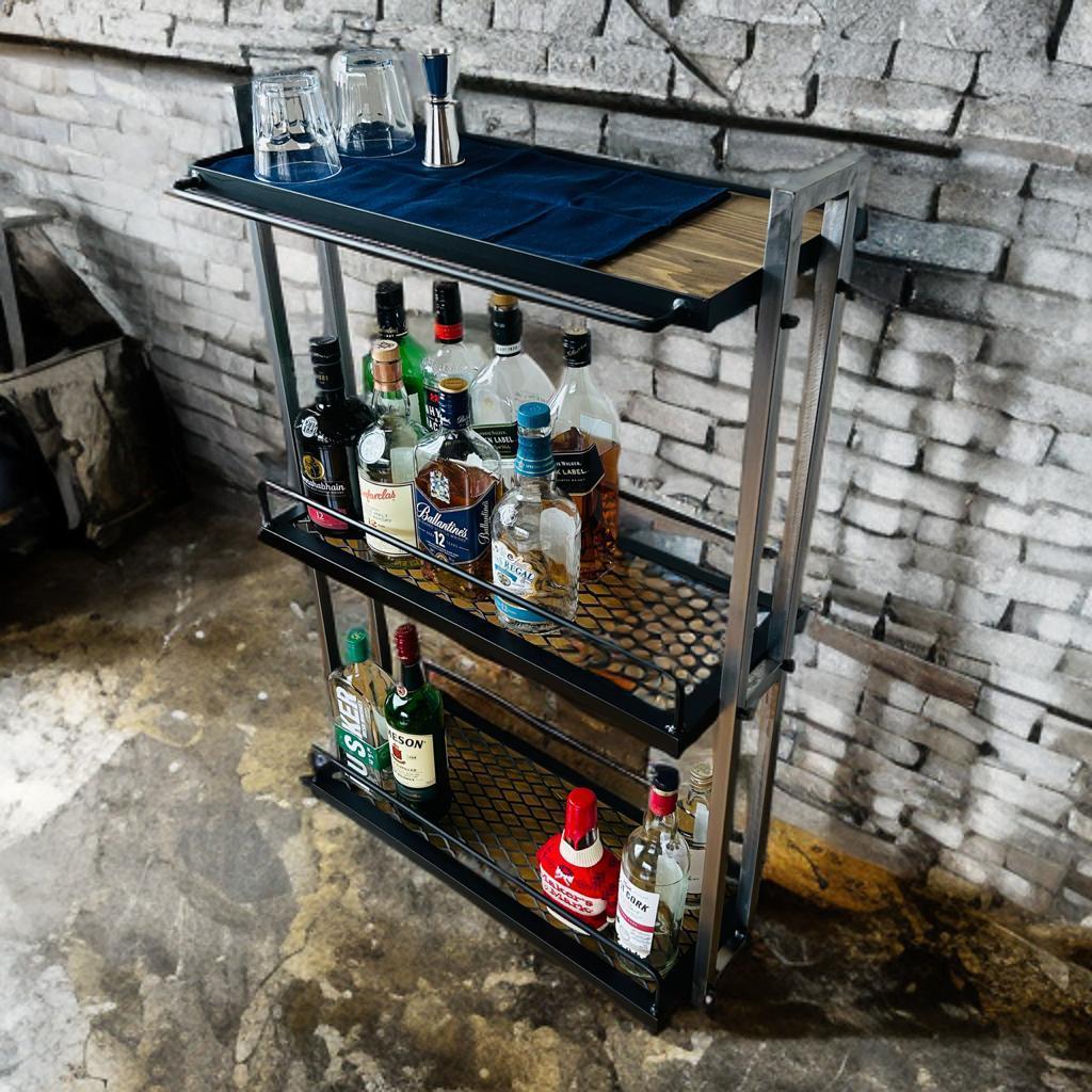 スチールバーカート　ウイスキーラック　 3段　 ブラック　アイアン家具