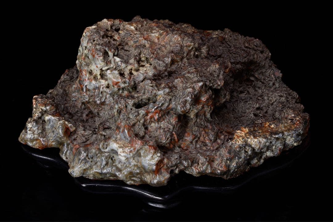 錦石 錦紅石 赤玉石 水石 鑑賞石 自然石 原石 盆石 木製台座付 1.4kg