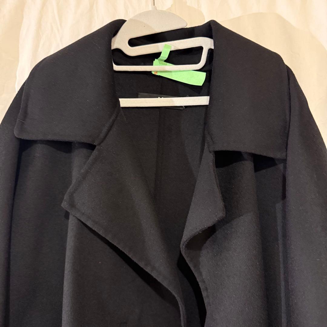 +J カシミヤブレンドノーカラーコート XXL ブラック