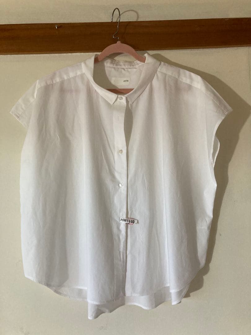 huis 遠州織物　コードレーンフレンチスリーブワイドブラウス白