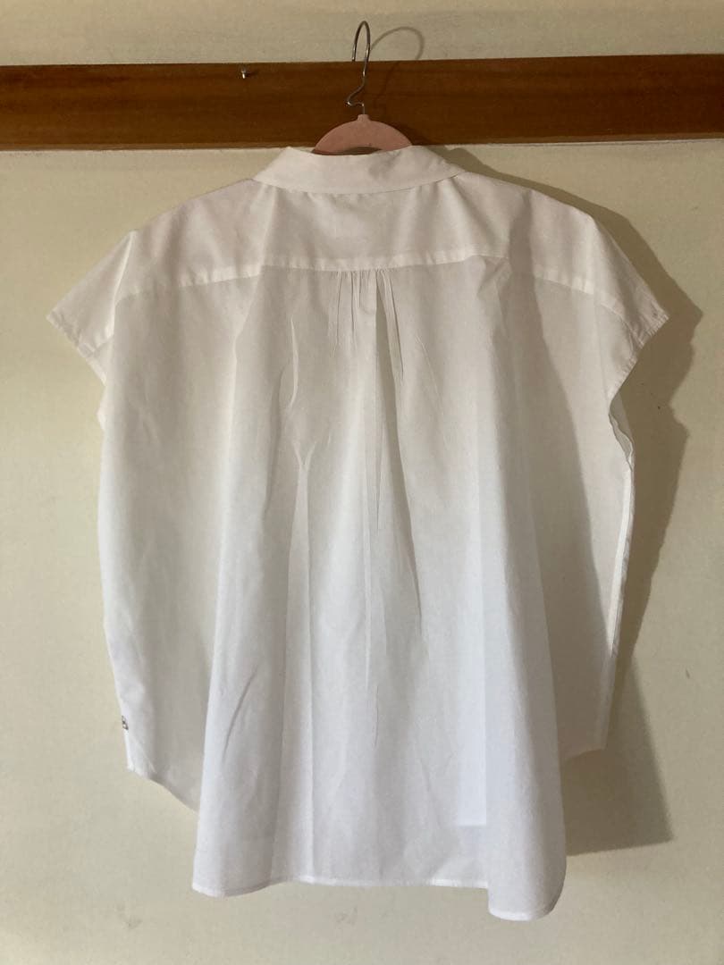 huis 遠州織物　コードレーンフレンチスリーブワイドブラウス白