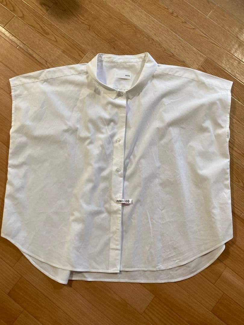 huis 遠州織物　コードレーンフレンチスリーブワイドブラウス白