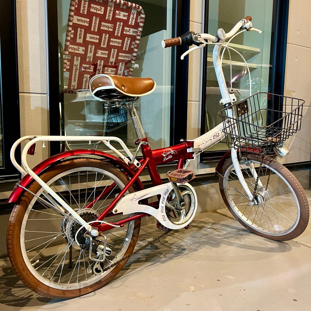 折りたたみ自転車 20インチ 赤×ブラウン