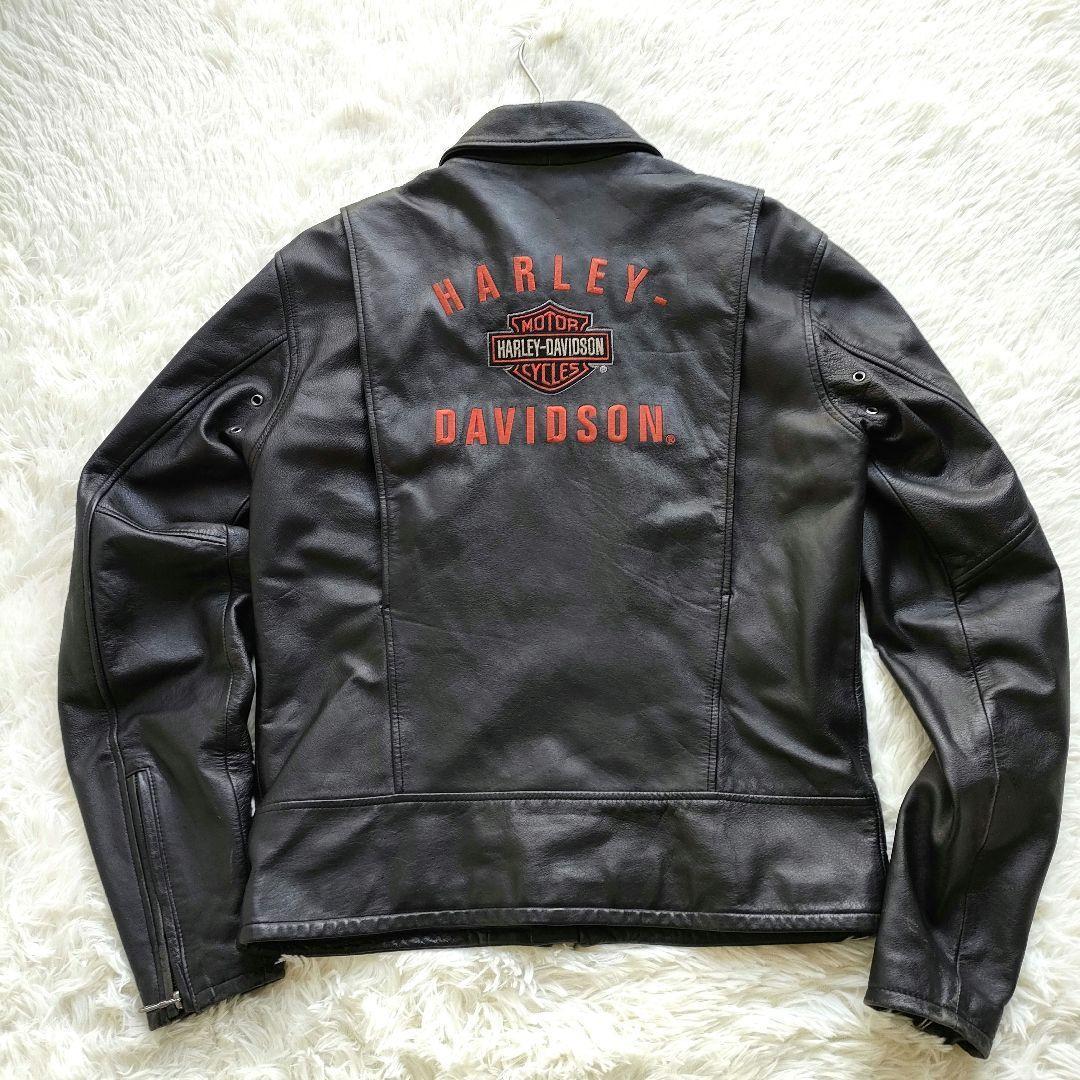 ハーレーダビッドソン バックロゴ刺繍 ジップアップ シングルライダースジャケット
