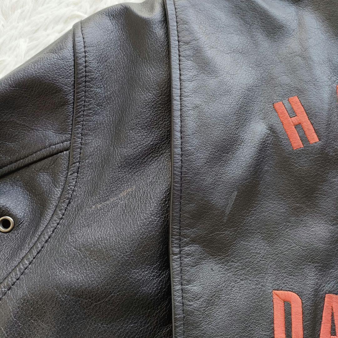 ハーレーダビッドソン バックロゴ刺繍 ジップアップ シングルライダースジャケット