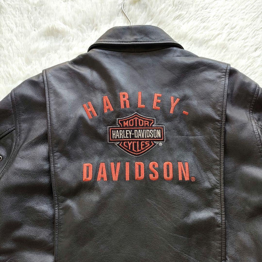 ハーレーダビッドソン バックロゴ刺繍 ジップアップ シングルライダースジャケット
