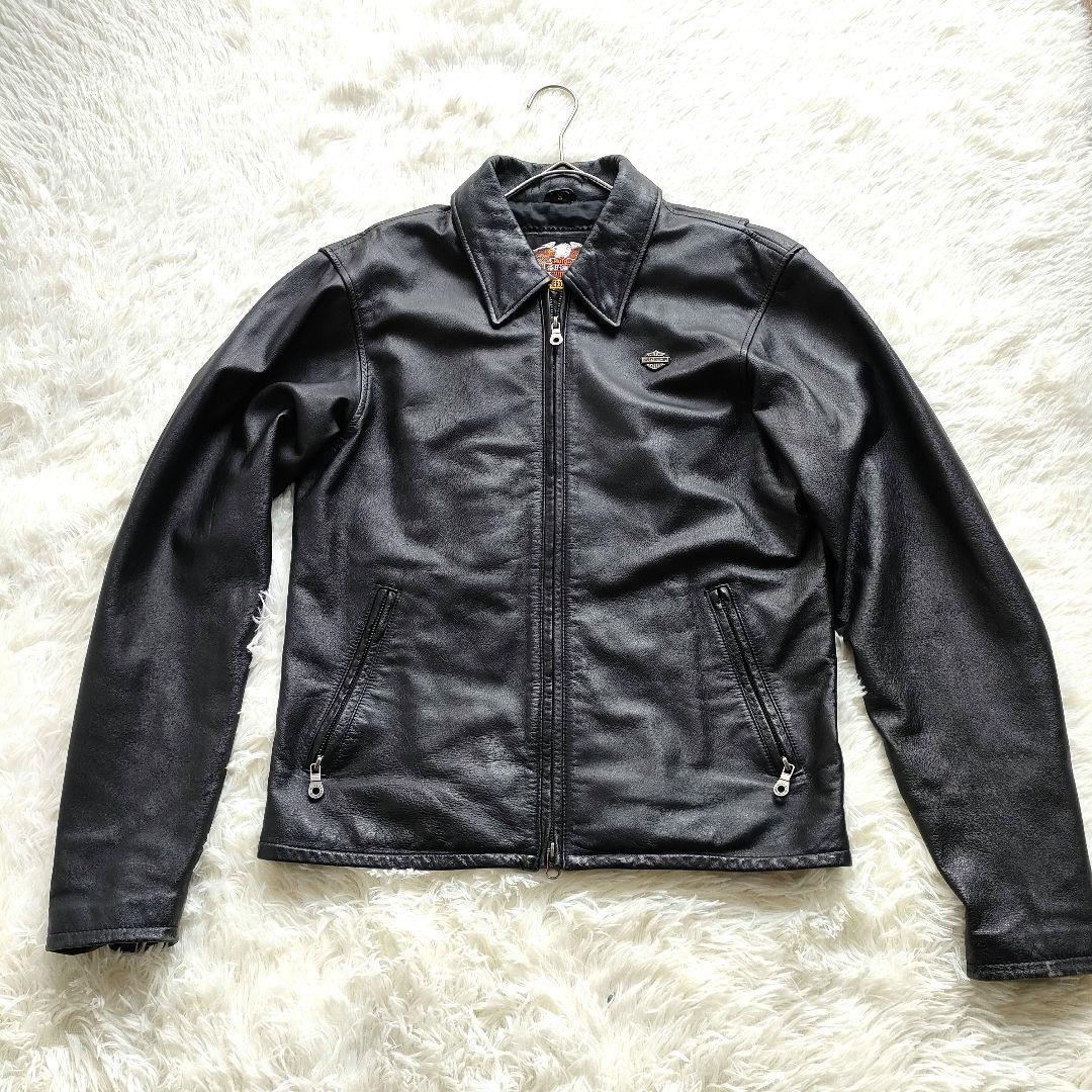 ハーレーダビッドソン バックロゴ刺繍 ジップアップ シングルライダースジャケット