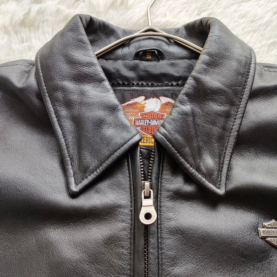 ハーレーダビッドソン バックロゴ刺繍 ジップアップ シングルライダースジャケット