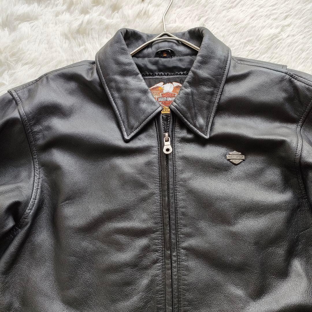 ハーレーダビッドソン バックロゴ刺繍 ジップアップ シングルライダースジャケット