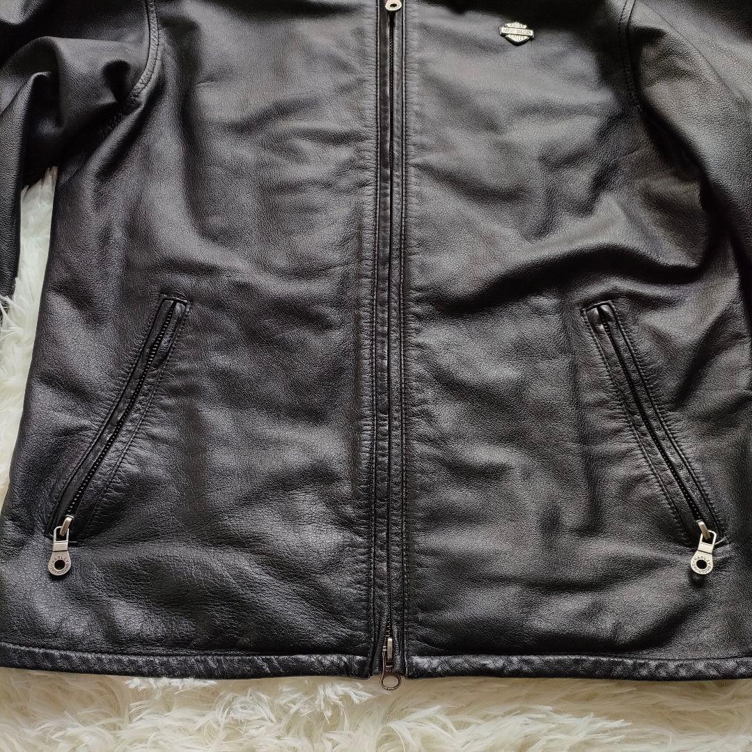 ハーレーダビッドソン バックロゴ刺繍 ジップアップ シングルライダースジャケット