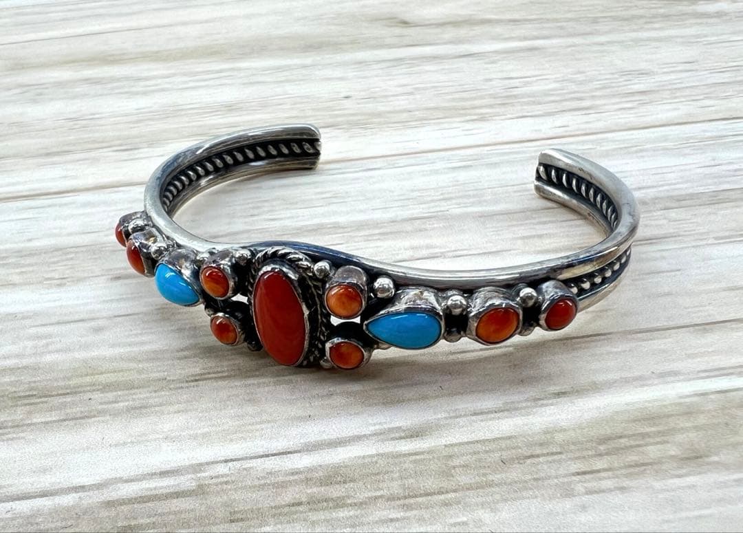 INDIAN JEWELRY ターコイズ コーラル バングル STERLING