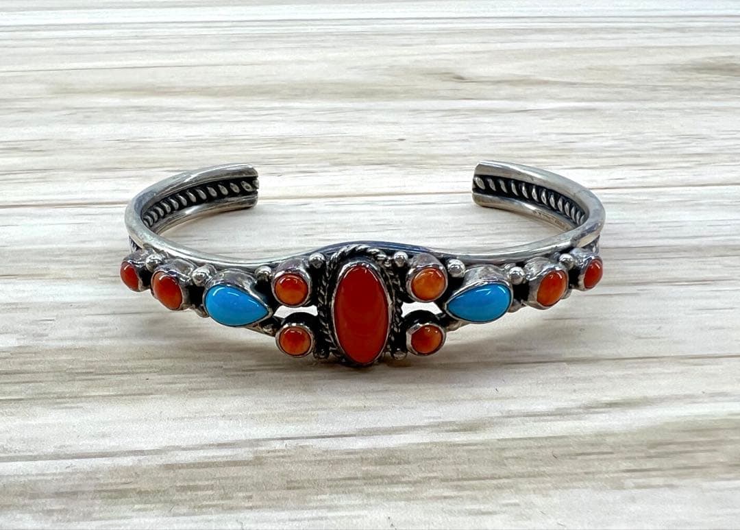 INDIAN JEWELRY ターコイズ コーラル バングル STERLING