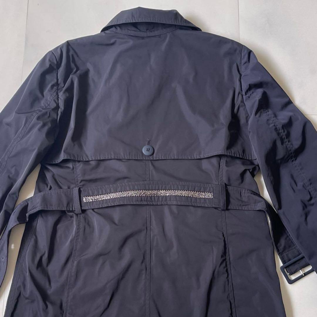 極美品 マックスマーラ トレンチコート ビジュー付き ベルト 40 ネイビー L