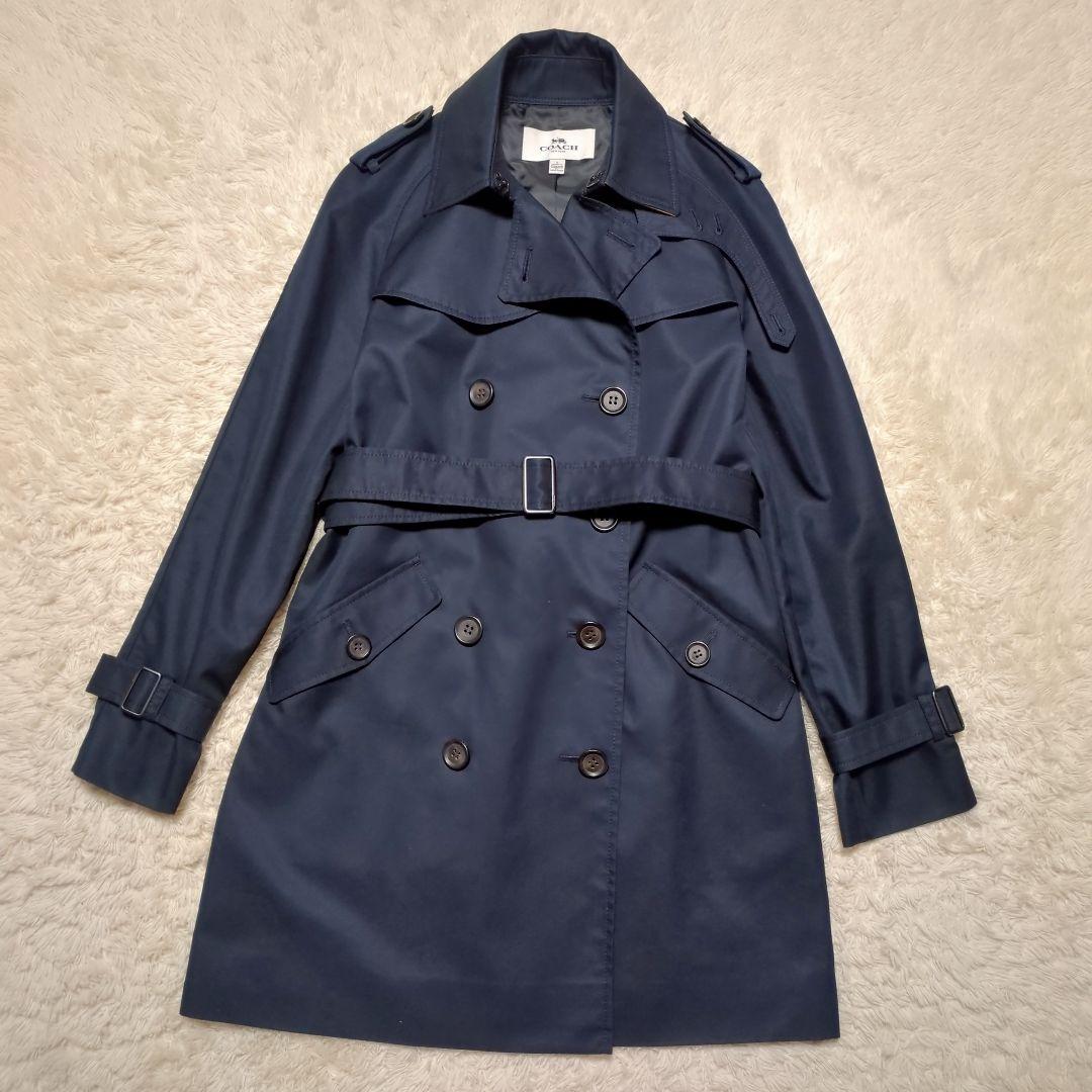美品！COACH　ロングトレンチコート　ダブル　ネイビー　サイズS　ベルト付き