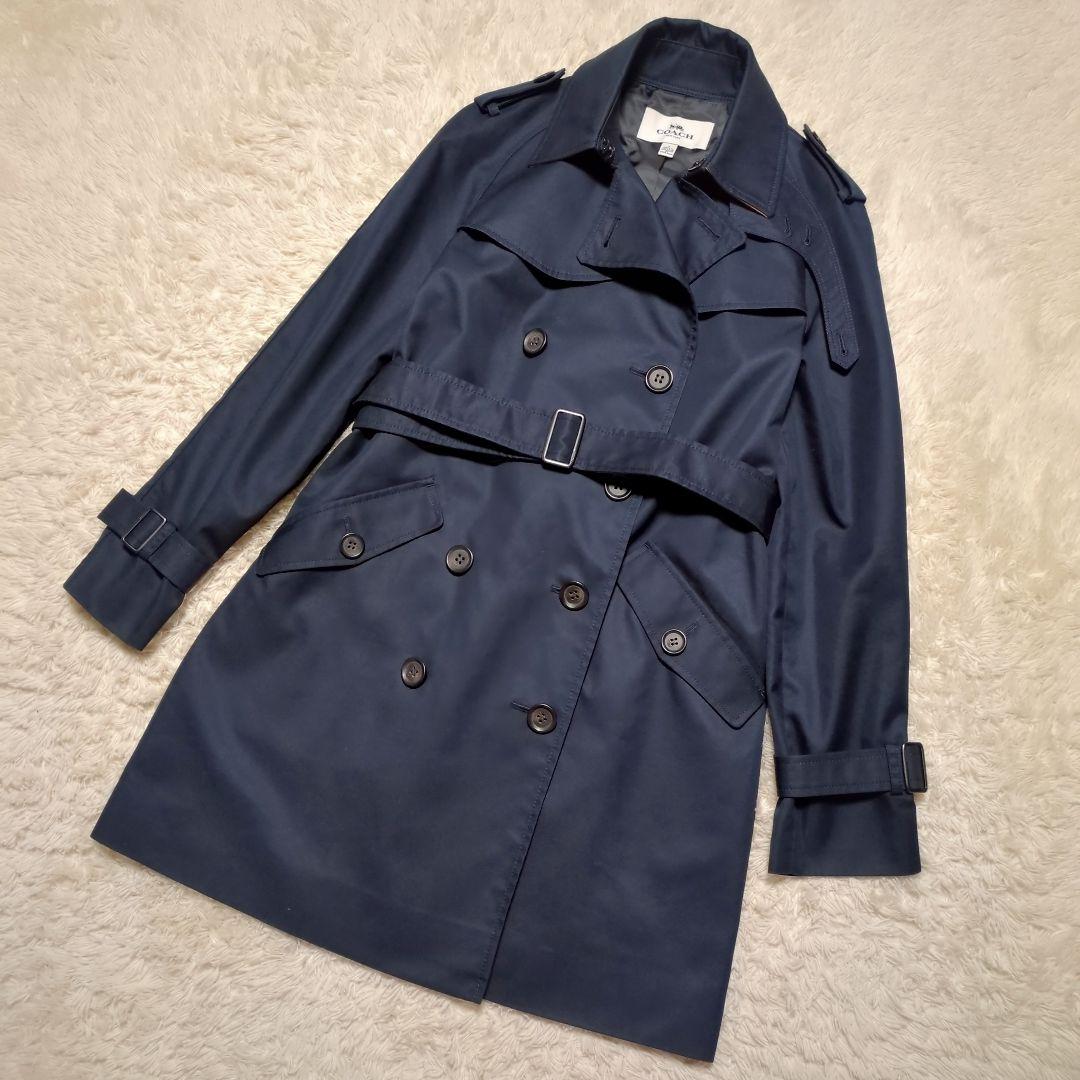 美品！COACH　ロングトレンチコート　ダブル　ネイビー　サイズS　ベルト付き