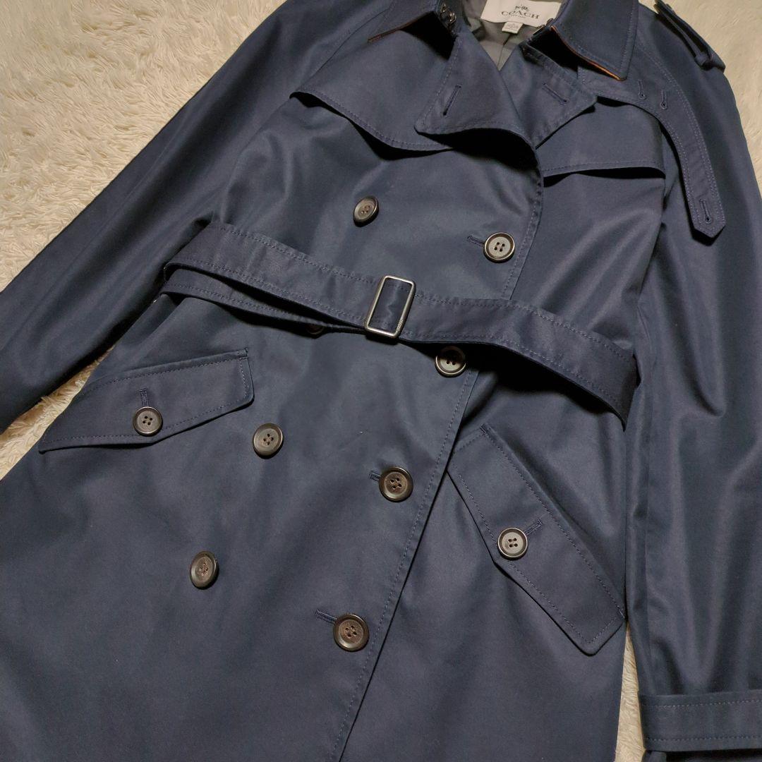 美品！COACH　ロングトレンチコート　ダブル　ネイビー　サイズS　ベルト付き