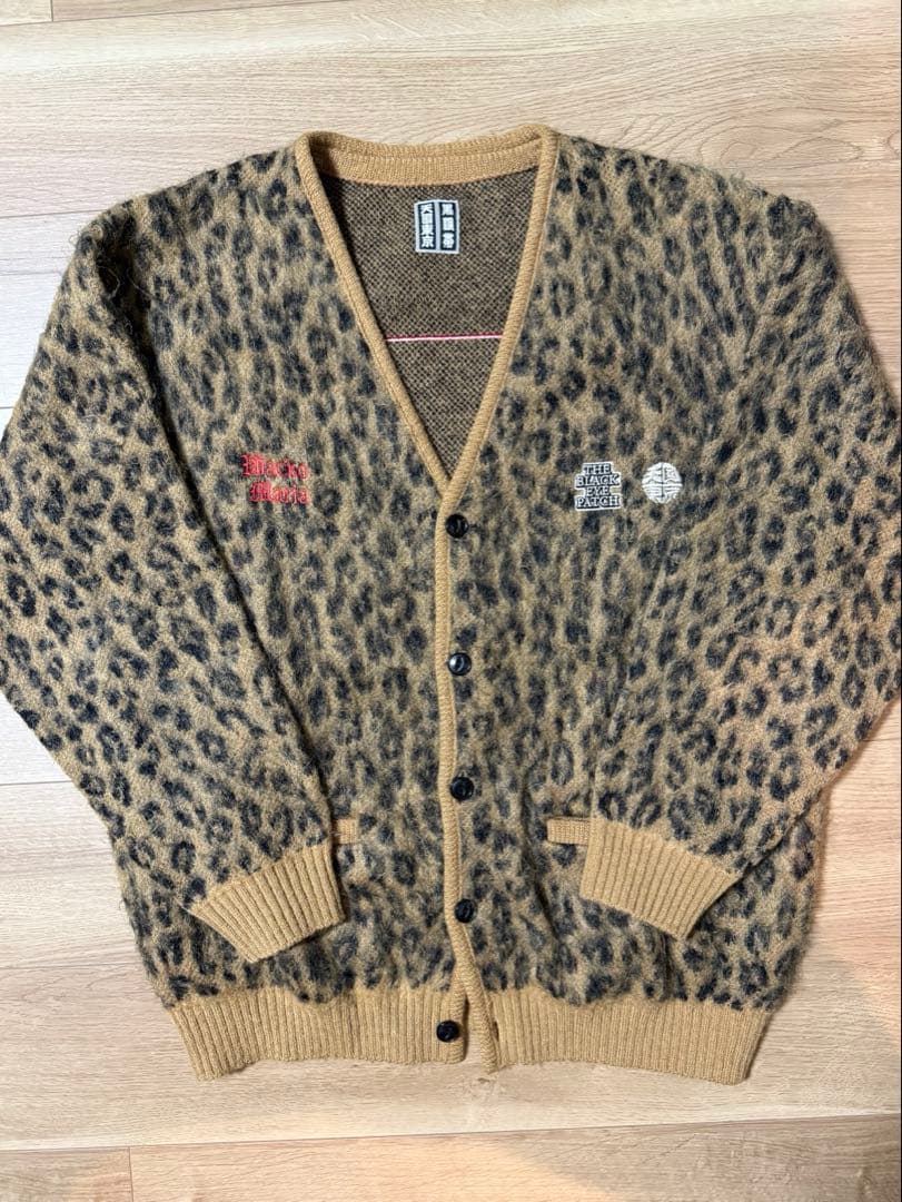 美品 ワコマリア × ブラックアイパッチ レオパード モヘア カーディガン L