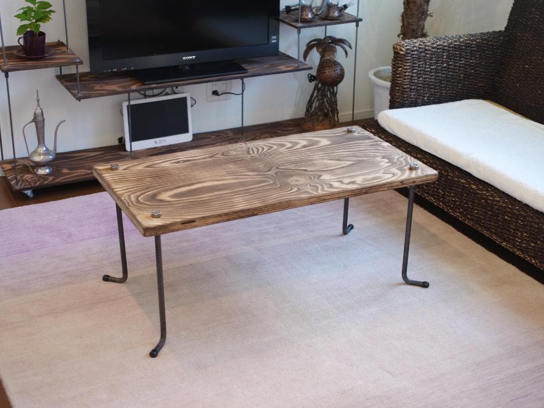 SALE 脚の高さが選べる アイアン ローテーブル テーブル 鉄 木 ブラウン