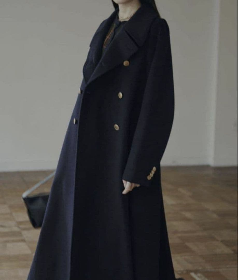 Ameri　CHARME FLARE LONG COAT ネイビー 金ボタン S