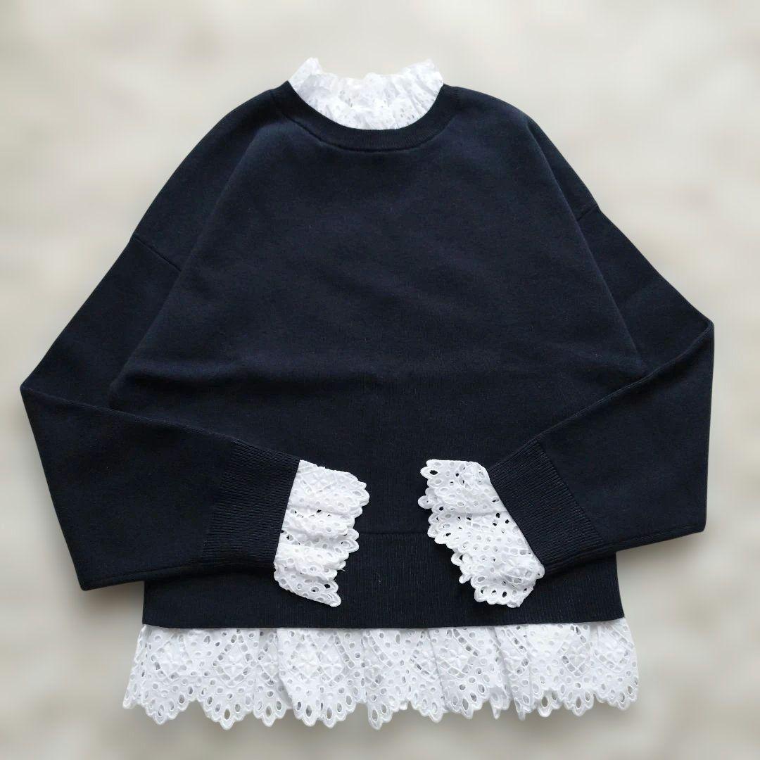 タグ付✨エンフォルド ウールコットンフリルプルオーバー レース ネイビー 38